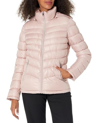 Kenneth Cole Ruched Quilted Hooded Packable - Pink