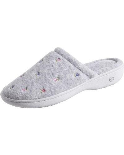 Isotoner Signature Terry Floral Embroidered Clog Slipper - Gray