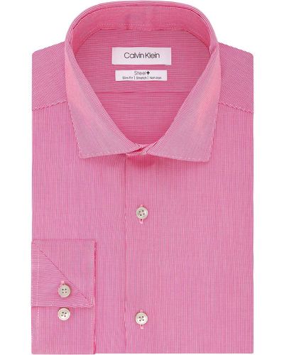 Calvin Klein Dress Shirt Slim Fit Non Iron Stretch Solid - Pink