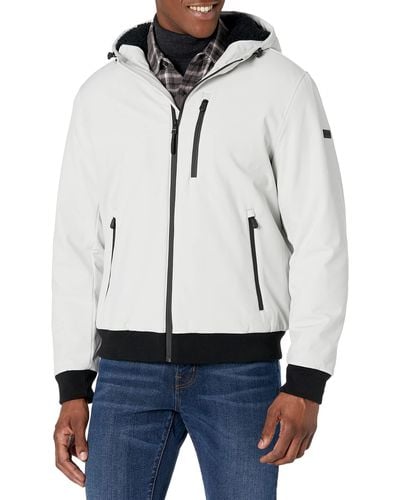 DKNY Softshell Hooded Bomber With Faux Fur Lining - White