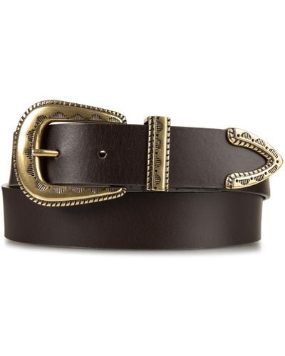 Lucky Brand Textured Leather Buckle Set Jean Belt In Brown - Black