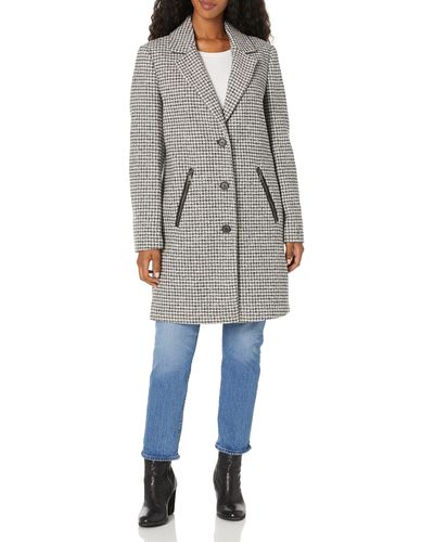 DKNY S Houndstooth Blazer Jacket Wool Blend Coat - Gray