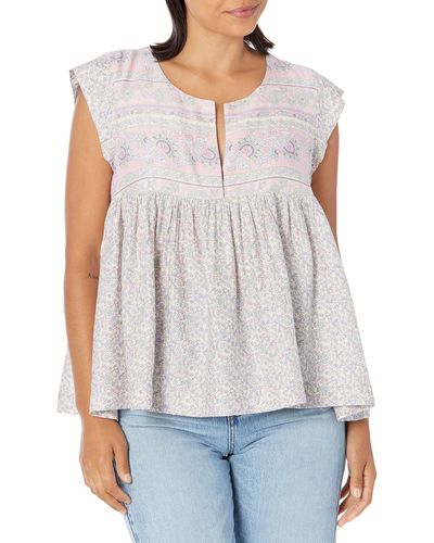 Lucky Brand Flutter Sleeve Printed Top - Multicolor