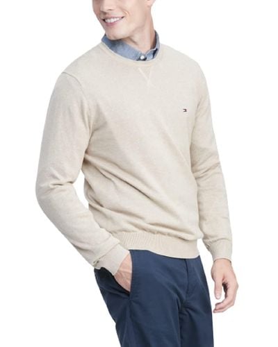 Tommy Hilfiger Cotton V-neck Sweater Medium Beige Heather Xs - Natural