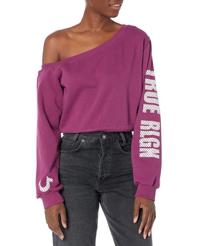True Religion Off Shoulder Sweatshirt Hooded - Purple