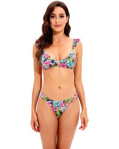 Lucky Brand Lucky Standard Vibrant Ruffle Bra Bikini Top-floral Designs - Orange