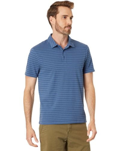 Vince Garment Dye Fleck Stripe Short Sleeve Polo - Blue