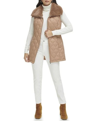 Calvin Klein Quilted With Fur Collar Vest - Natural