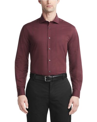 Calvin Klein Dress Shirt Non Iron Stretch Slim Fit Check - Purple