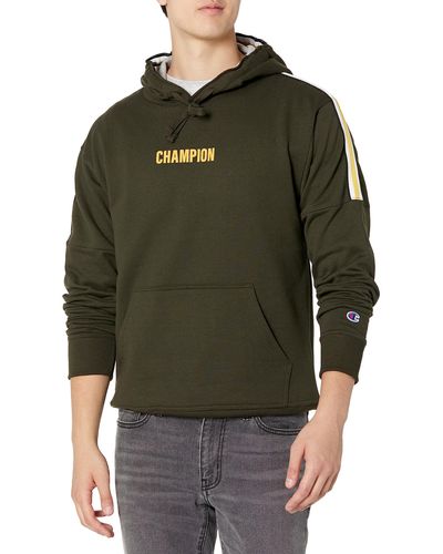 Champion , Powerblend, Hoodie, Comfortable Fleece Sweatshirt For , Army Block Script - Green