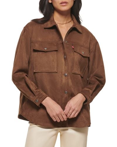 Levi's Plus Size Soft Faux Suede Shirt Jacket - Brown