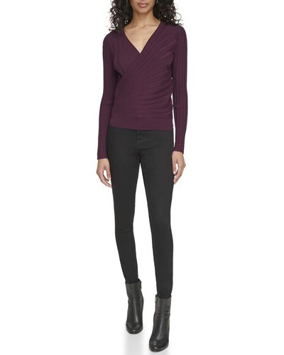 Calvin Klein Long Sleeve Faux Wrap Sweater - Purple