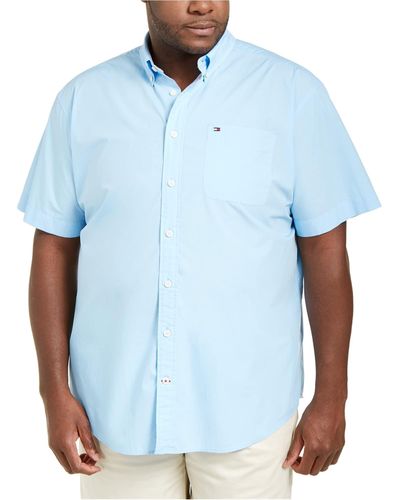 Tommy Hilfiger Big And Tall Short Sleeve Button Down Shirt In Classic Fit - Blue