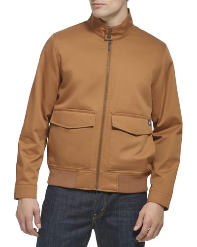 Dockers Bomber Jacket With Snap Racer Collar - Brown