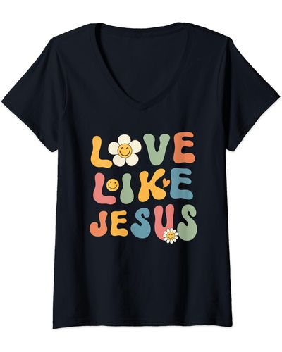 Caterpillar S Groovy Style Jesus Shirts For Women Love Like Jesus V-neck T-shirt - Black
