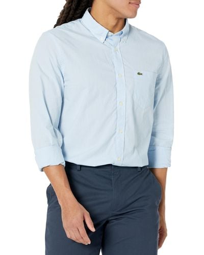 Lacoste Long Sleeve Regular Fit Gingham Button Down Shirt - Blue
