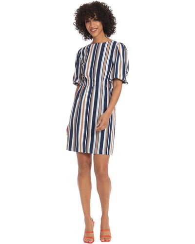 Maggy London Striped Dress With Puff Sleeves - Blue