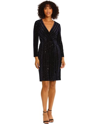Maggy London Holiday Foil Shimmer Metallic Dress Occasion Party Guest Of - Black