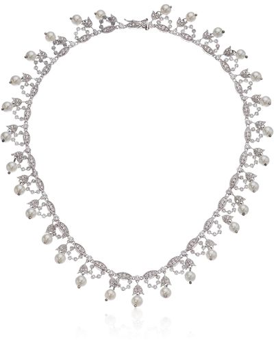 Kenneth Jay Lane Cz By Classic Oval & Pear Fringe Necklace - Multicolor