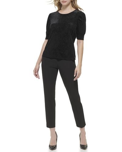 Tommy Hilfiger Work Floral Short Puff Sleeve Sportswear Knit Tops - Black