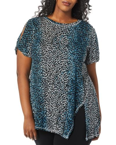 RACHEL Rachel Roy Plus Size Animal Print Slit Sleeve Top - Blue
