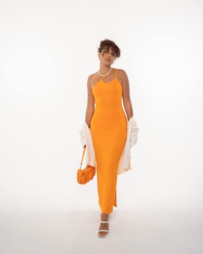 The Drop Oriole Slit Knit Maxi Dress By @byaimeekelly - Orange