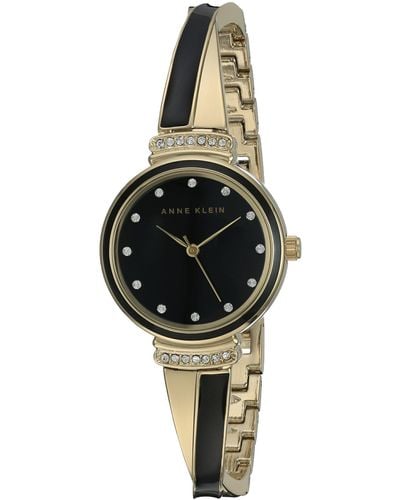 Anne Klein Ak/2216bkgb Premium Crystal Accented Gold-tone And Black Bangle Watch