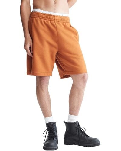 Calvin Klein Monogram Logo Fleece Shorts - Orange