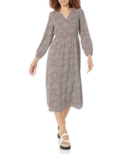 Amazon Essentials Lightweight Georgette Long Sleeve V-neck Midi Dress - Grey