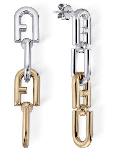 Furla Chained Logo Earrings - Metallic