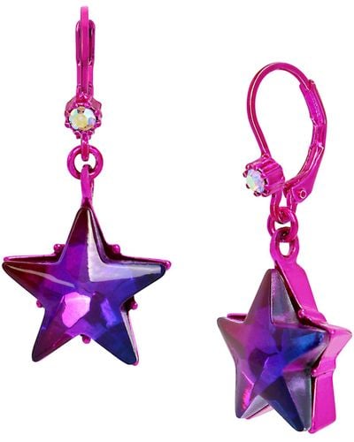 Betsey Johnson S Star Drop Earrings - Purple