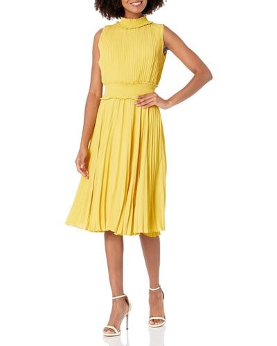Nanette Lepore Smocked High Neck Pleated Dress - Yellow
