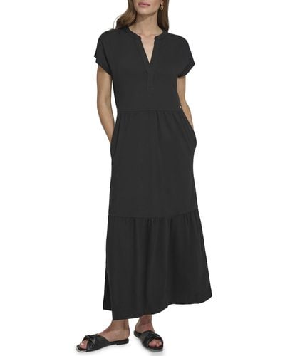 DKNY Casual Notch Neck Cap Sleeve Dress - Black
