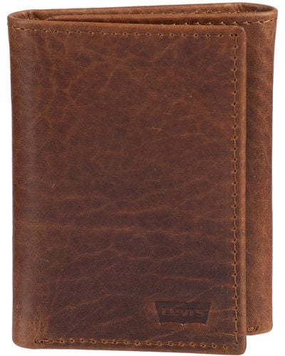 Levi's Trifold Wallet-sleek And Slim Includes Id Window And Credit Card Holder - Brown