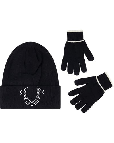 True Religion Beanie Hat And Touchscreen Glove Set - Black