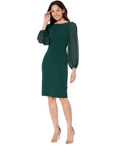 Vince Camuto Signature Stretch Crepe Bodycon With Chiffon Balloon Sleeve - Green
