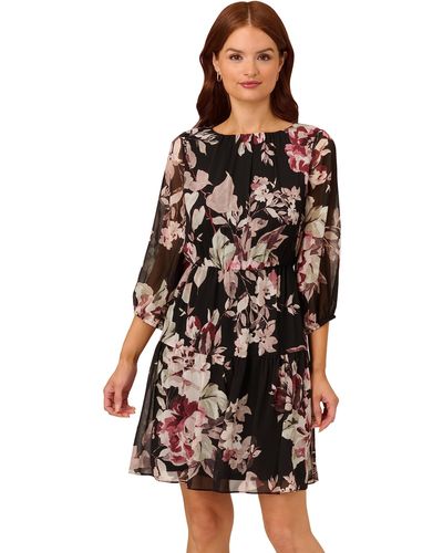 Adrianna Papell Floral Chiffon Elastic Dress - Multicolor