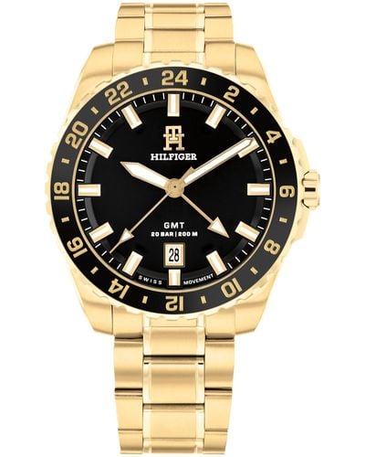 Tommy Hilfiger Quartz Movement With Dual Time Zone Tracking - Stainless Steel Bracelet - 20 Atm Water Resistance - Gift For Him - Premium - Black