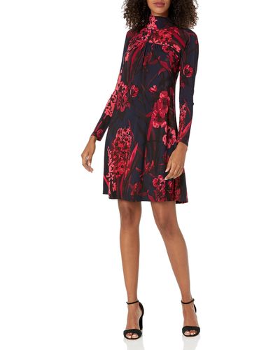 Tommy Hilfiger Floral Jersey Long Sleeve Dress - Red