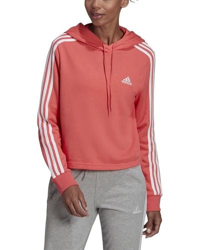 adidas Womens Essentials 3-stripes Cropped Hoodie - Red