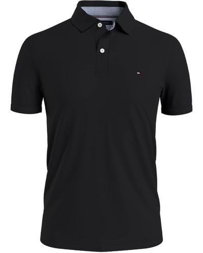 Tommy Hilfiger Mens Short Sleeve Cotton Pique In Custom Fit Polo Shirt - Black