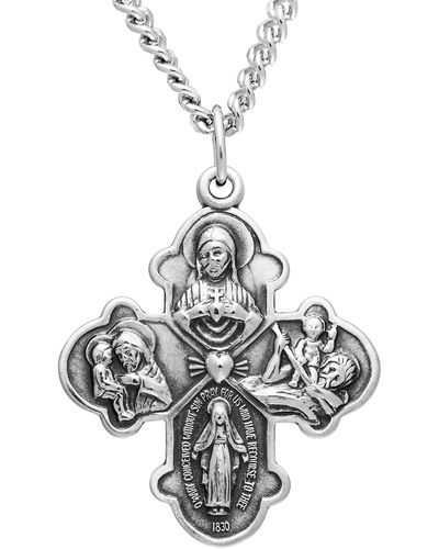 Amazon Essentials Sterling Silver Four Way Medal With Antique Finish And Stainless Steel Chain - Metallic