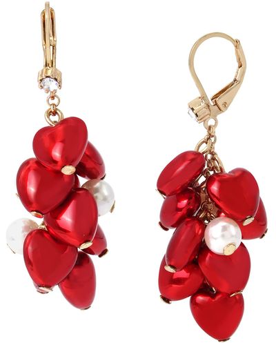 Betsey Johnson Betsey Heart & Waterfall Earrings - Red