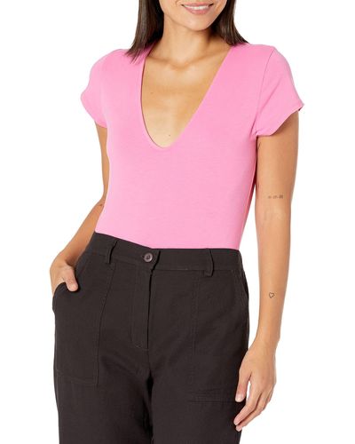 Monrow S Ht1254-cap Sleeve V Bodysuit - Pink