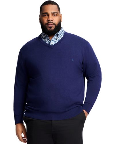Izod Big And Tall Premium Essentials Solid V-neck Sweater - Blue