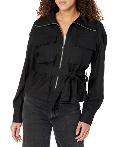 Calvin Klein Pockets Casual Zip Front Belted Jacket - Black