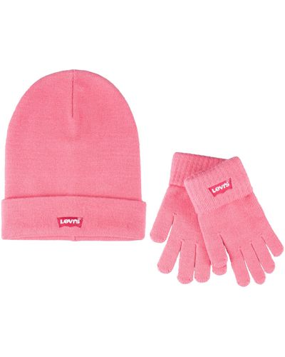 Levi's Cuffed Knit Beanie And Glove Set - Pink