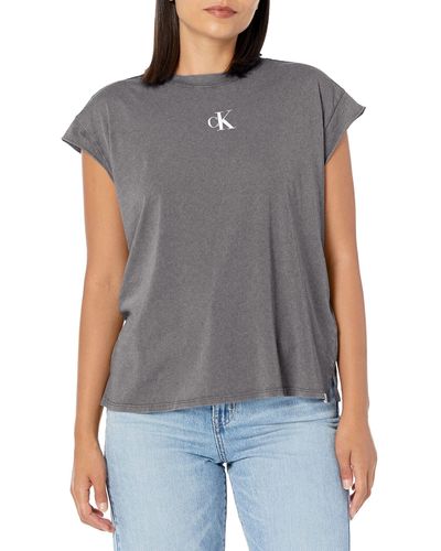 Calvin Klein Minimal Logo Short Sleeve Tee Cut Shirt - Gray