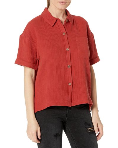 Pendleton Short Sleeve Button Front Cotton Shirt - Red
