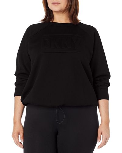 DKNY Plus Size Sport Placed Puff Logo Crew Neck Sweatshirt - Black